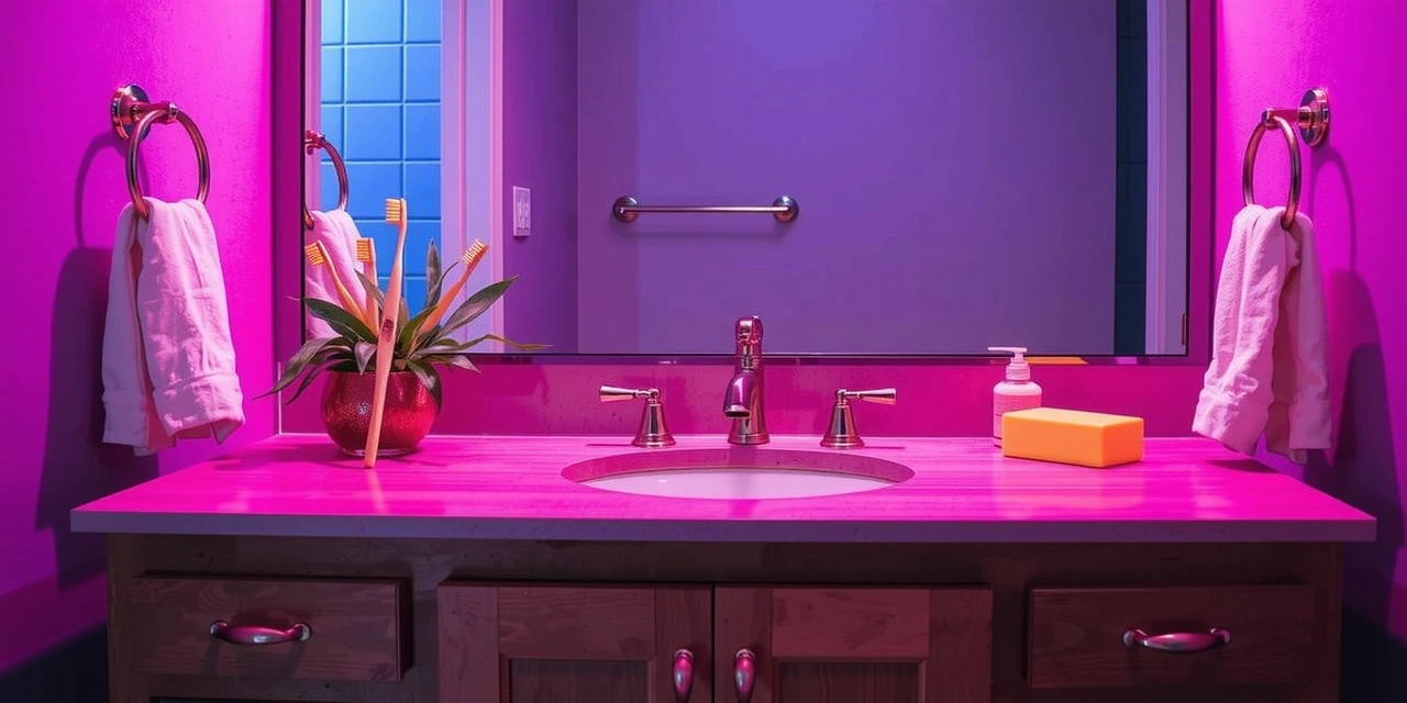 Baño con estética teatral y productos sostenibles