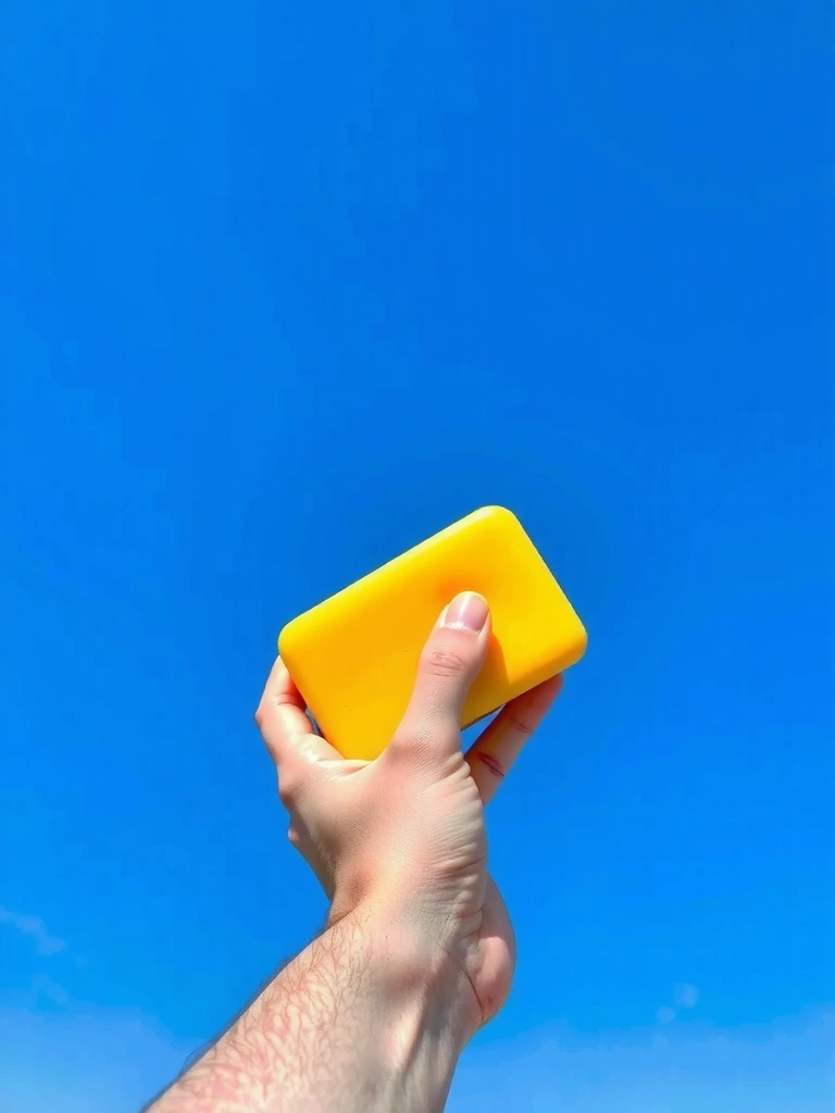 Jabón sólido contra el cielo azul